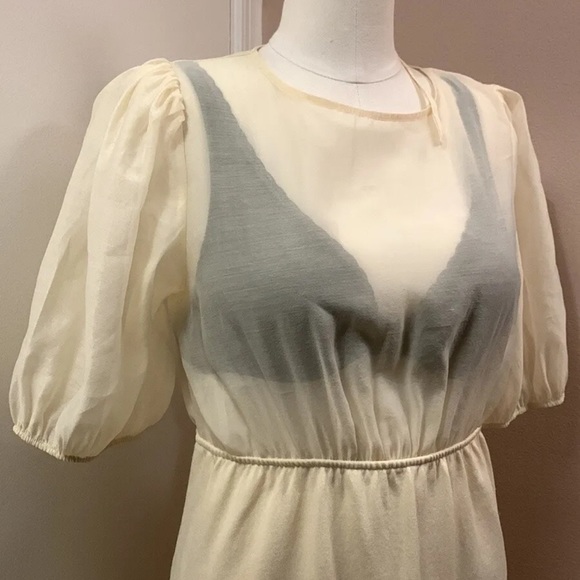 Zara Puff Sleeve Cream Color Chiffon/ Sheer Top Knit Midi Dress size M - Picture 5 of 9